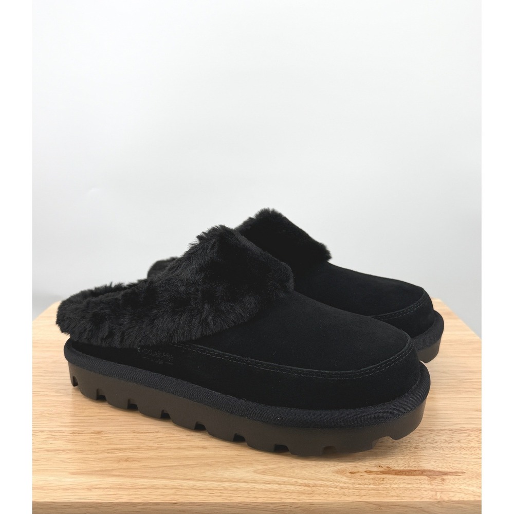 NIB Koolaburra by UGG Tizzey Womens US 10 Black Faux Fur Mule Clog Slippers Cozy